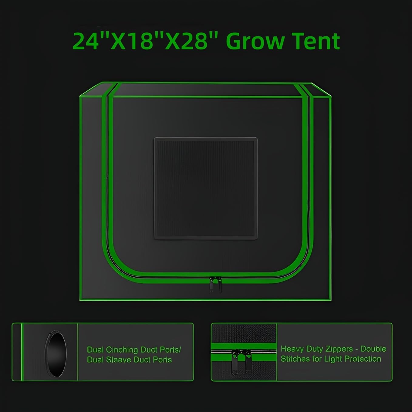 Detalle 2 de MELONFARM MLFNGT212L Small Grow Tent, 24 x 18 x 28 in., 600D Canvas