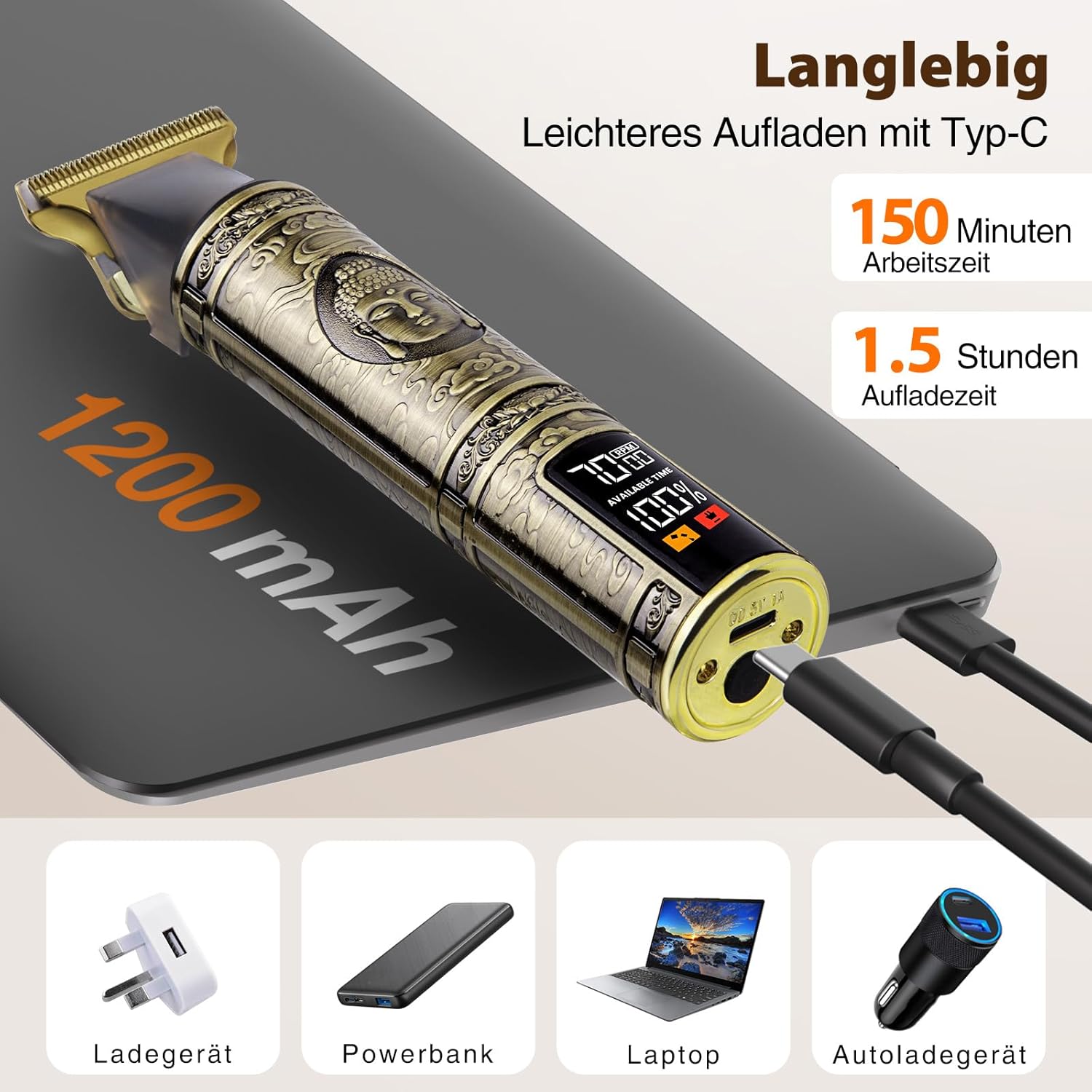 Thumbnail 5 de MZGO Elektrischer Rasierer Barttrimmer mit 1,6" LCD