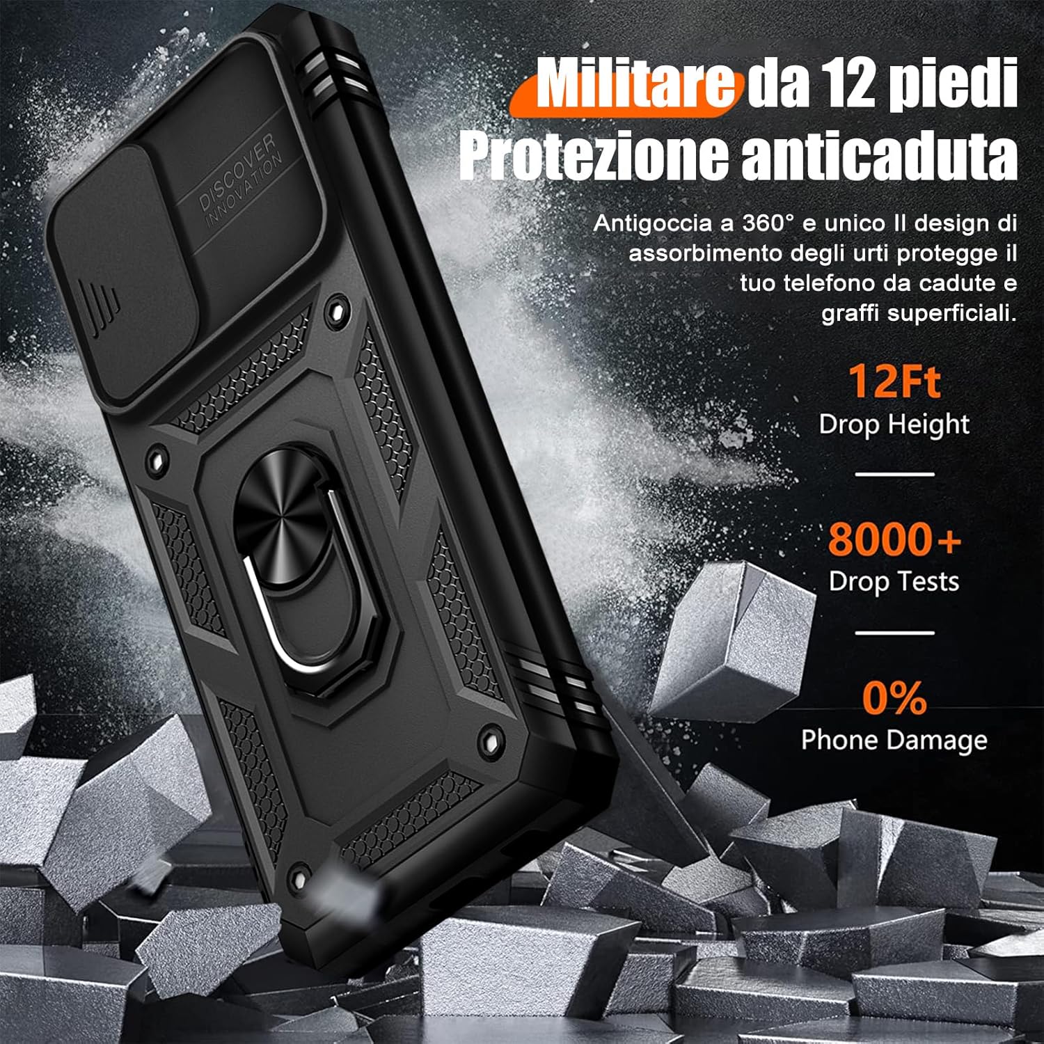 Detalle de Giyer Cover per Samsung Galaxy A53 5G: custodia con vetro temperato, protezione militare e supporto rotante 360°