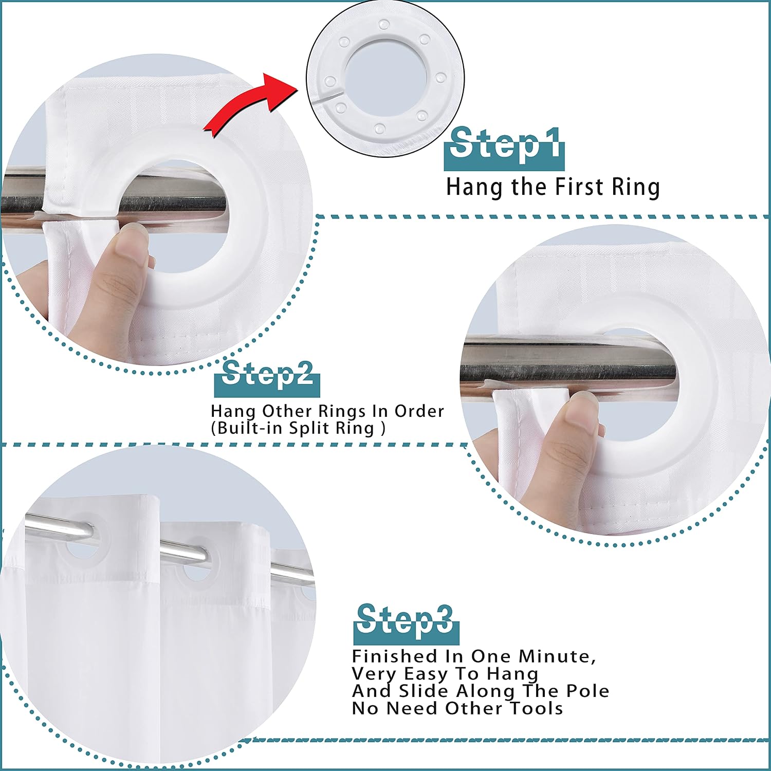 Detalle de Conbo fabric shower curtain, 71" W x 74" H