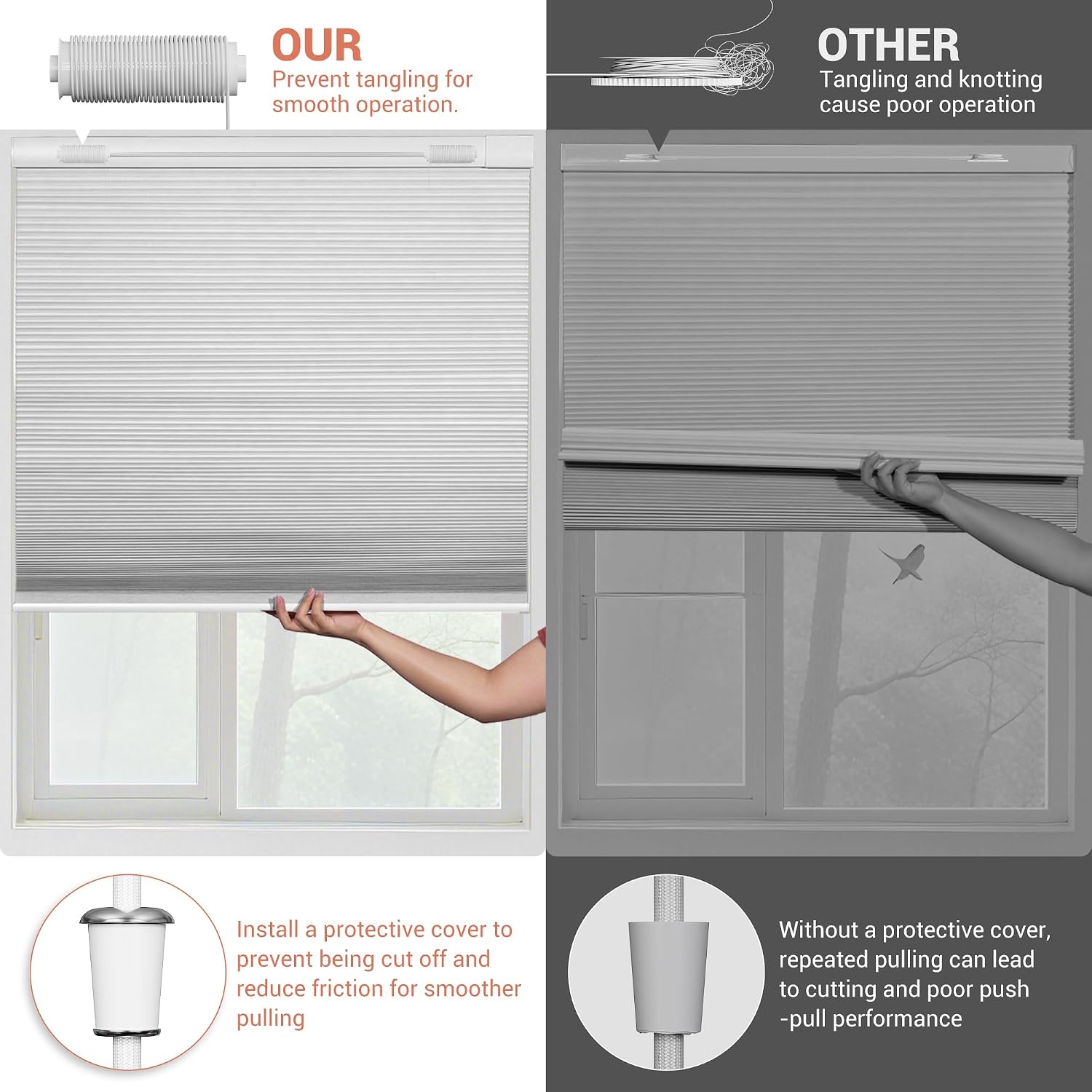 Detalle de HOTSOON No-Drill Cellular Shade, 32" x 48", Cordless, Light-Filtering White