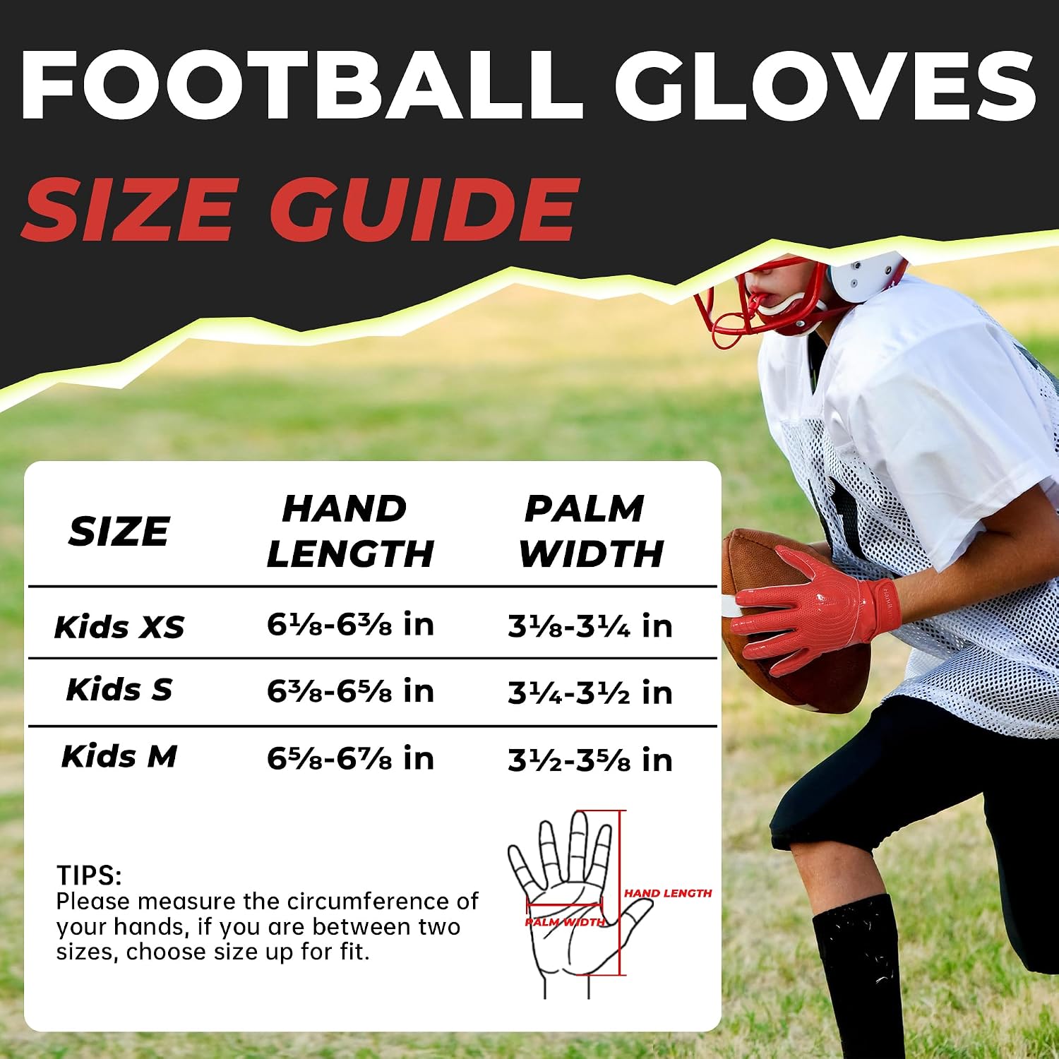 Detalle 2 de HANDLANDY Youth Football Gloves with Sticky Silicone Palm (Kids Receiver Gloves)