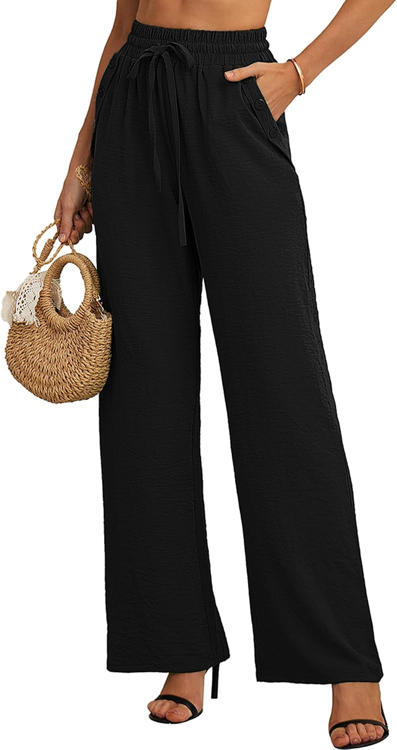 Detalle de Heymoments Women's Wide-Leg Lounge Pants with Drawstring Waist and Pockets
