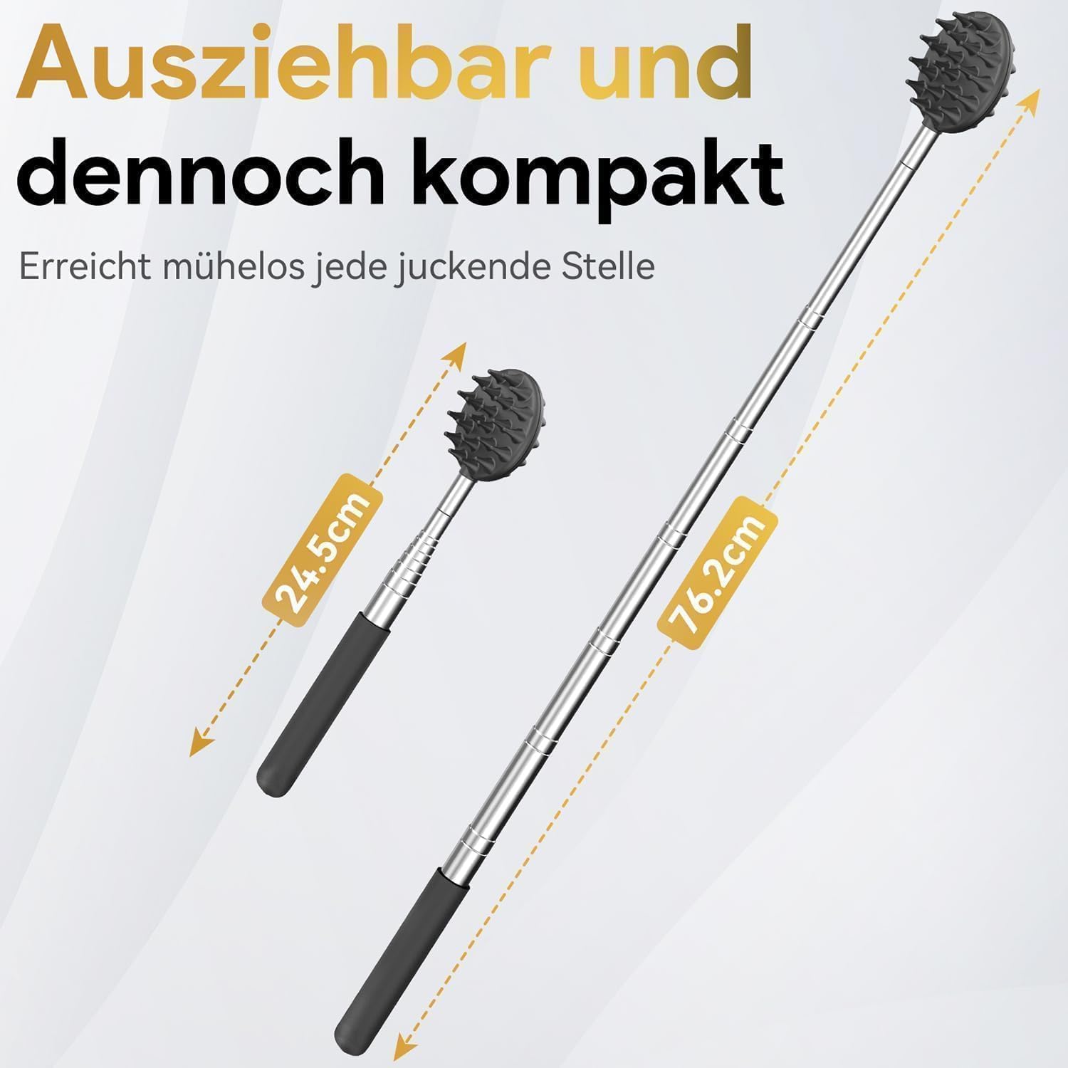 Detalle de Rückenkratzer mit ausziehbarem Teleskopstiel und 5 abnehmbaren Kratzköpfen (Geschenkbox)