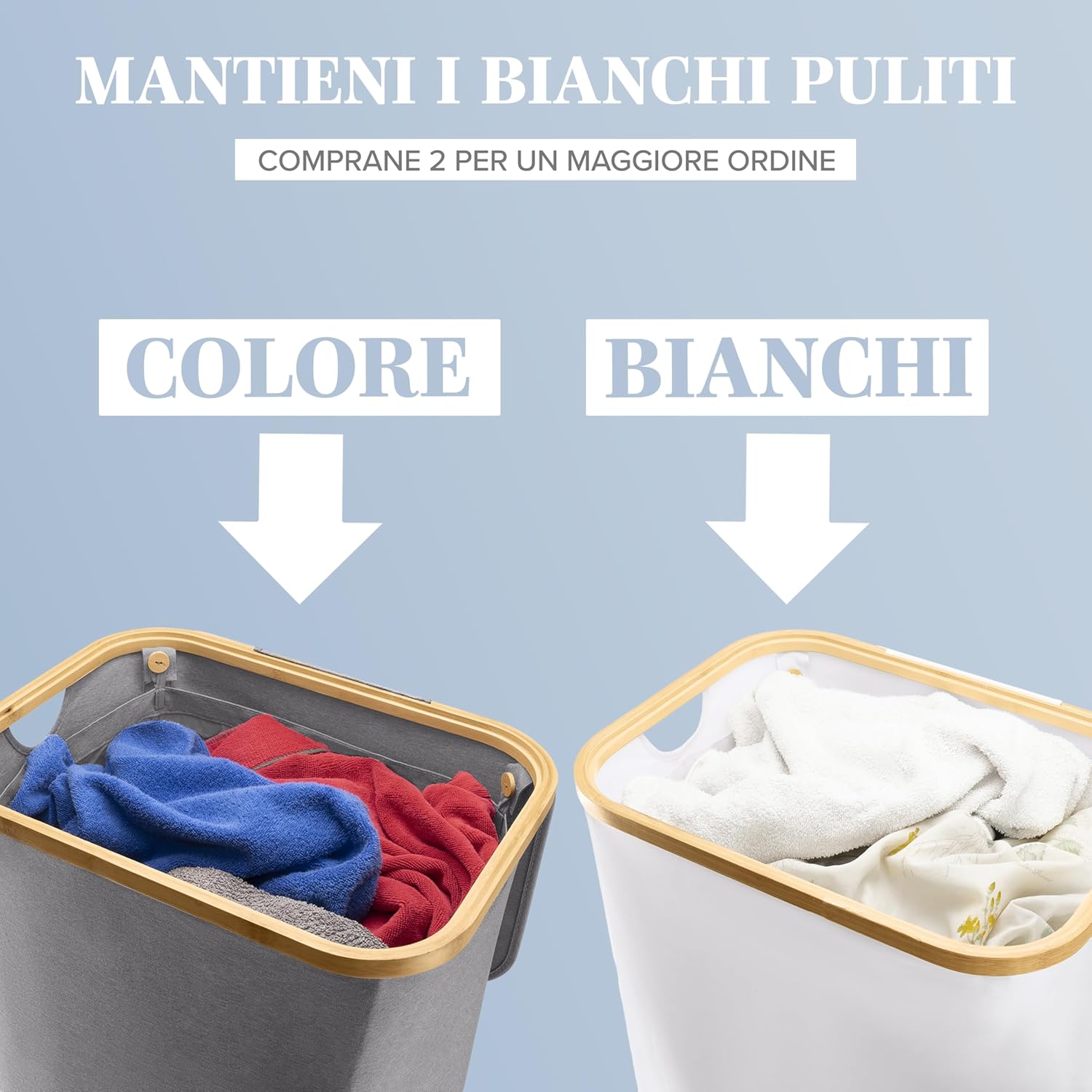 Thumbnail 4 de Lonbet cesto portabiancheria grigio XL da 100 litri con coperchio e manici