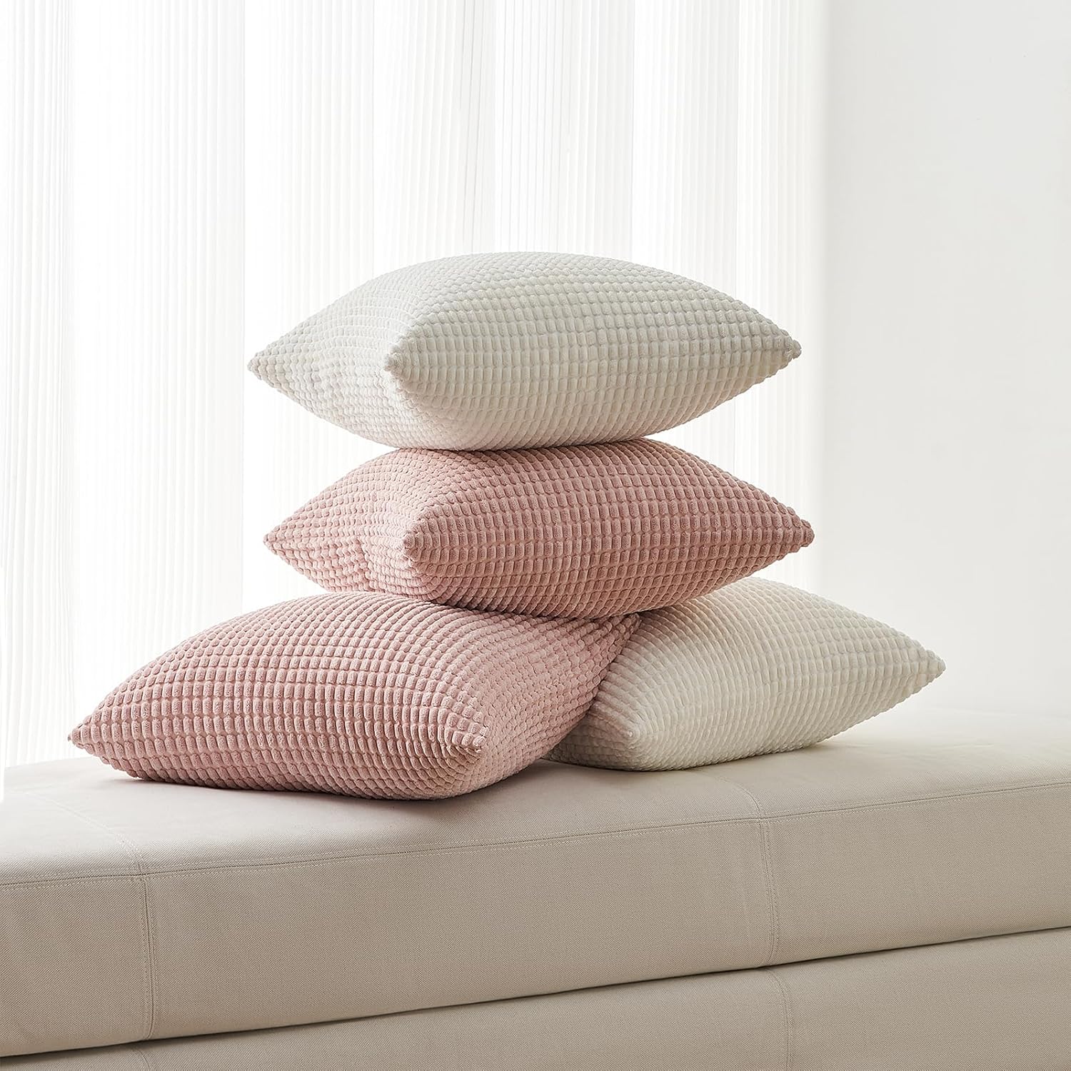Detalle de Topfinel Kissenbezug 40x40 cm Creme Weiß – 4er Set aus Kordsamt
