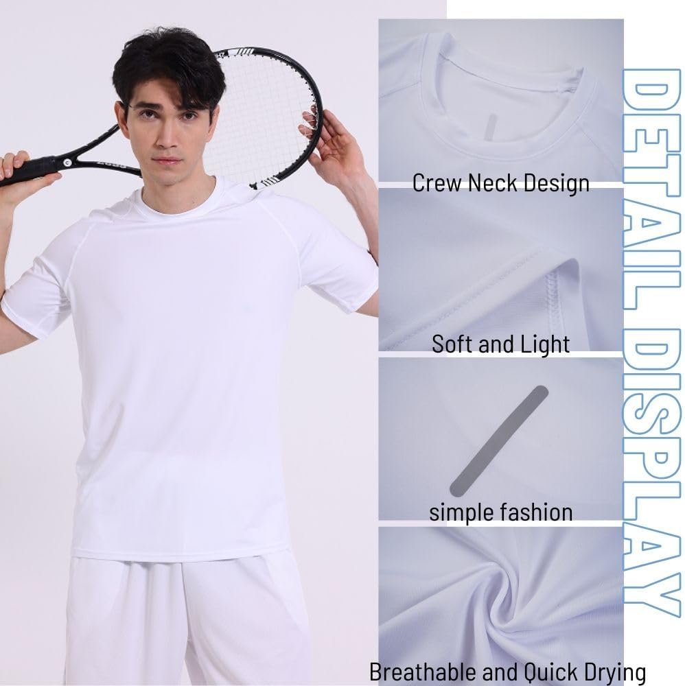 Detalle de FOVDTA A 5 Pack Men’s Short Sleeve Crew Neck Gym T‑Shirt – Breathable, Quick-Drying Active Tops