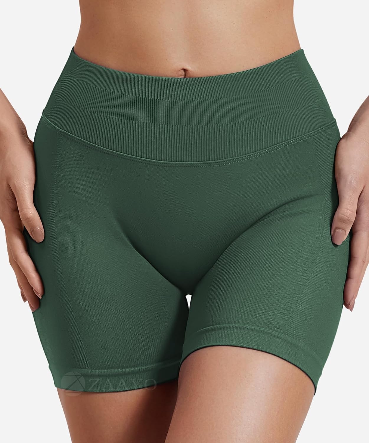 Detalle de ZAAYO Damen Sport Shorts mit Hidden Scrunch & Tummy Control – nahtlose Workout-Bikershorts (4,5")