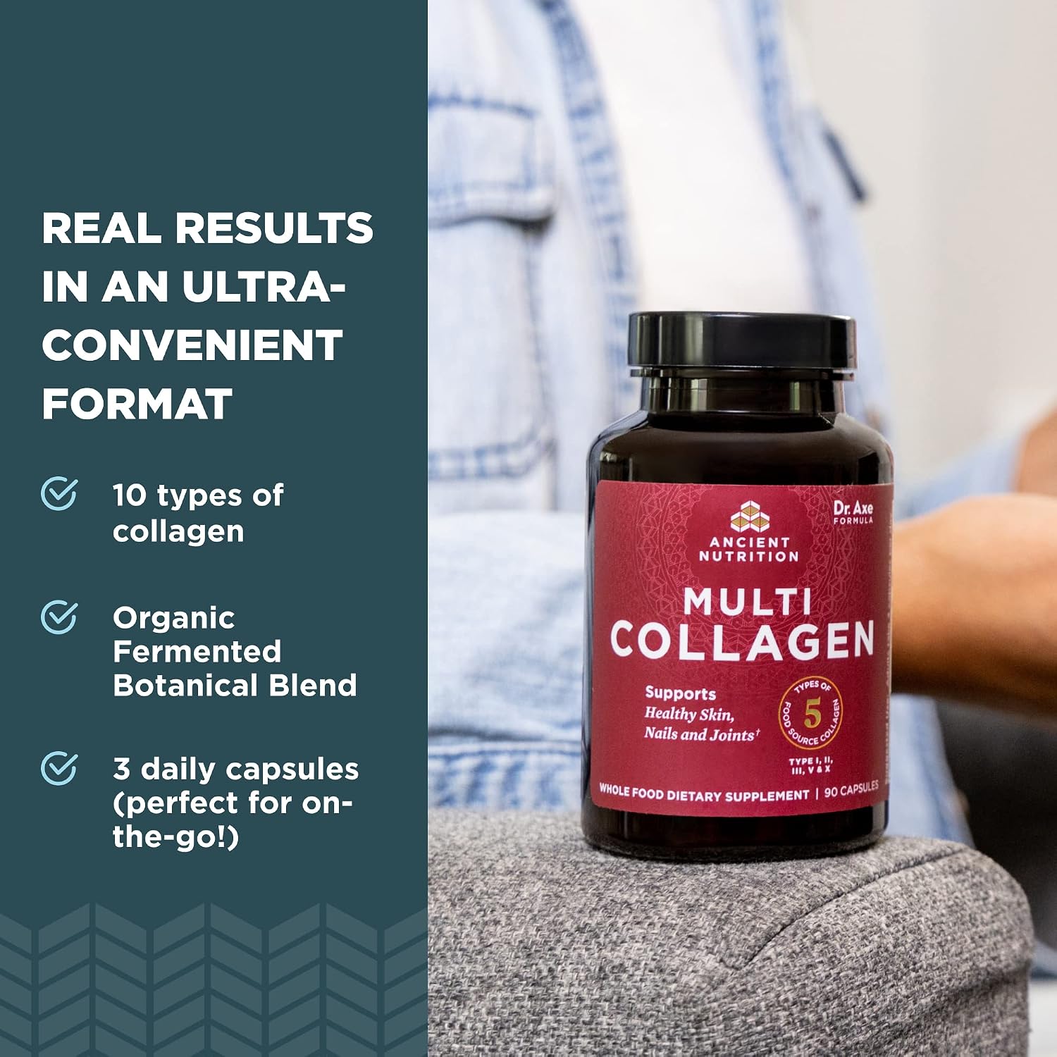 Detalle 2 de Ancient Nutrition Hydrolyzed Multi Collagen Peptides Capsules, 5 Types, 90 Count
