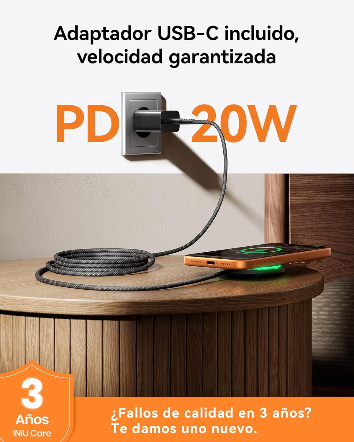 Detalle 1 de INIU Cargador Inalámbrico 15W carga rápida