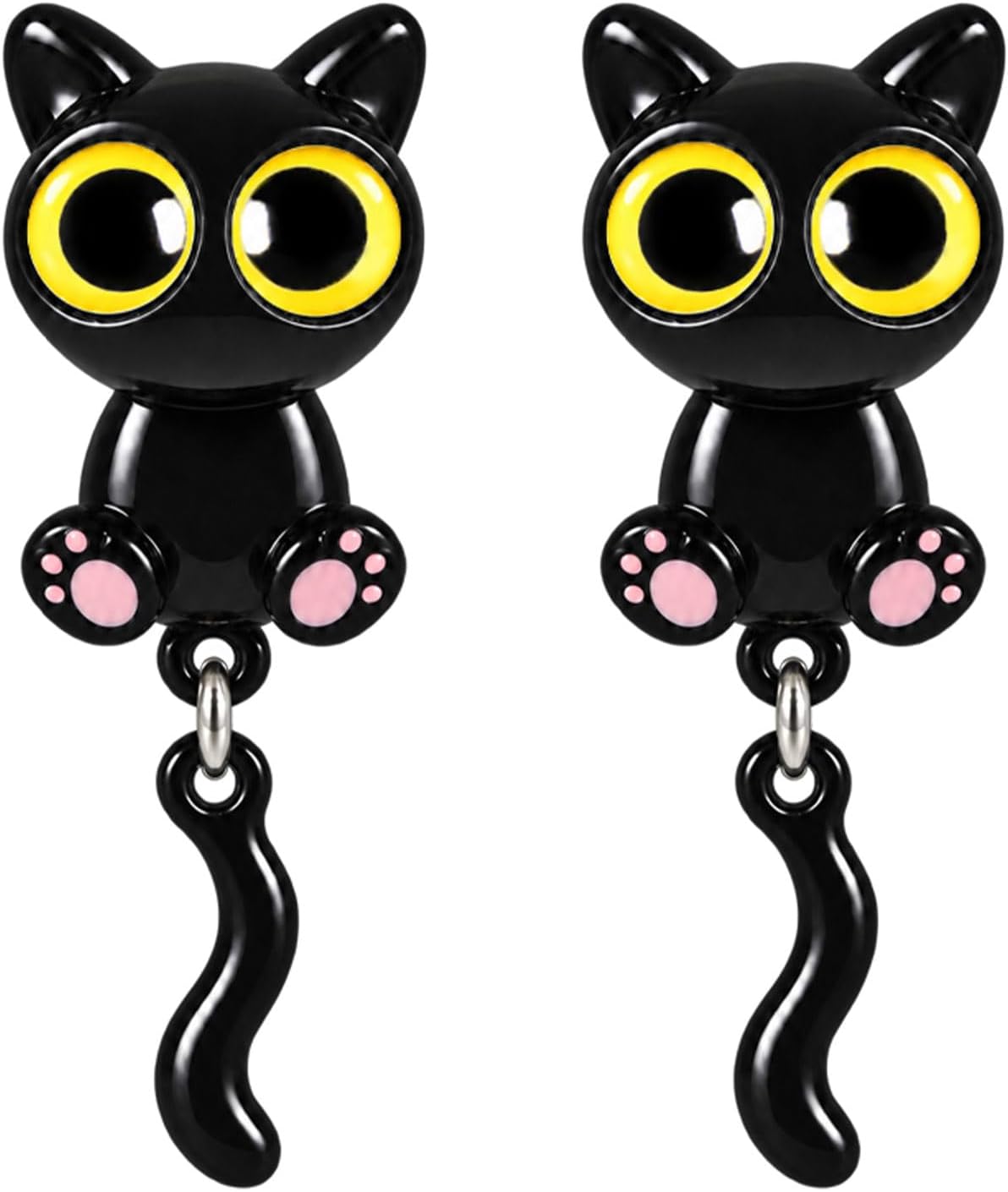 Detalle de Black Cat Stud Earrings, Silver-Plated Copper Posts