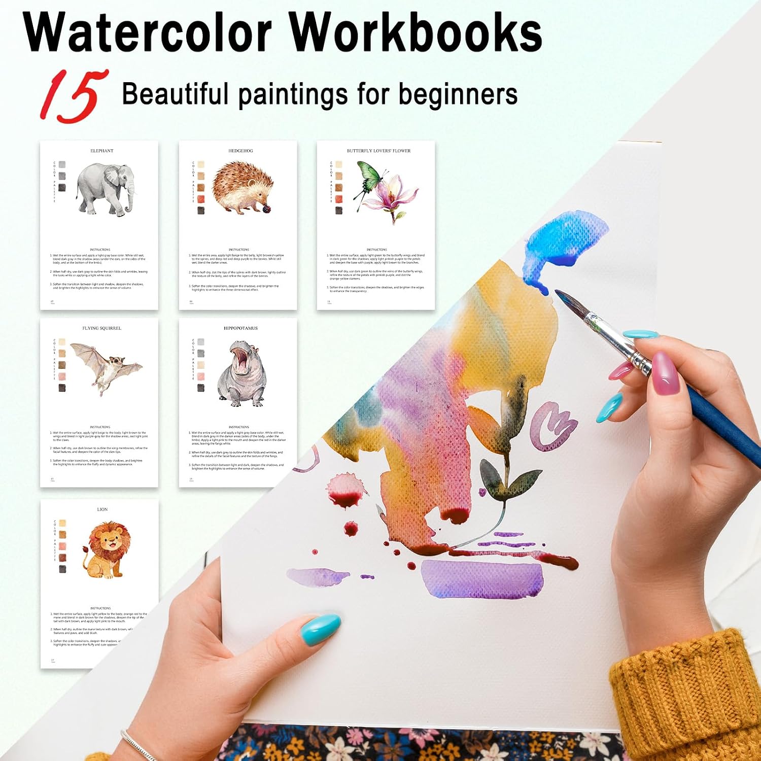 Detalle 2 de Terself WW-003-4Y Forest Watercolor Workbook with 16 Colors and Guided Designs