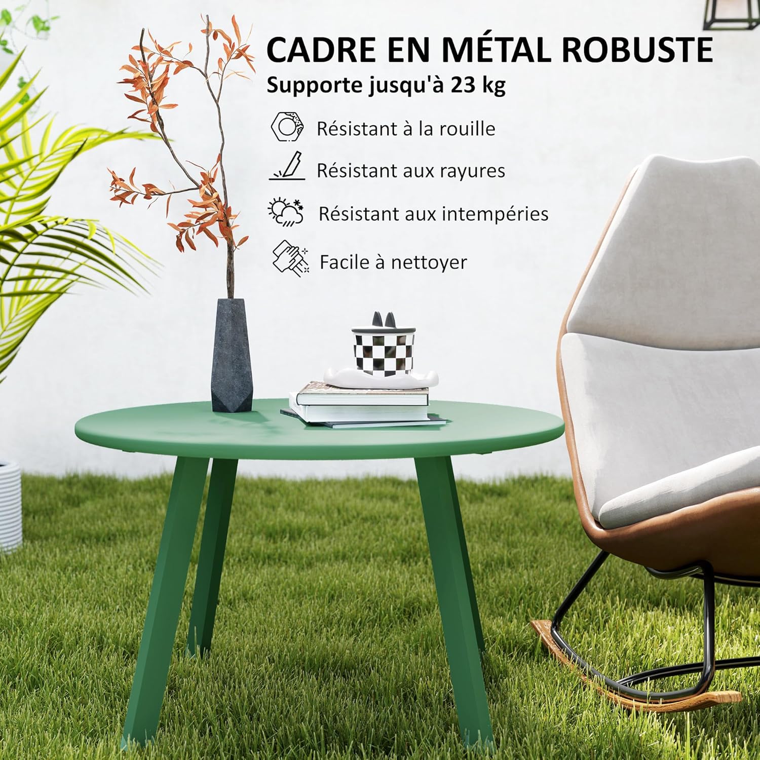Detalle de Outsunny Petite table basse ronde en métal Ø 70 x 42 cm verte