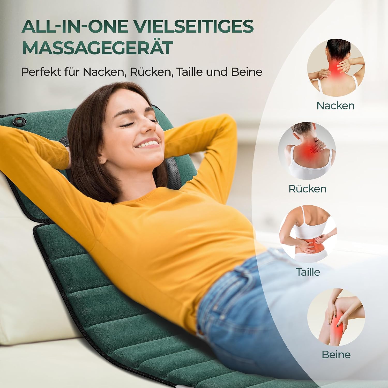 Detalle de Himouta Massagematte Ganzkörper mit Shiatsu-Nackenmassage & Wärme – 10 Vibrationsmotoren, Grün