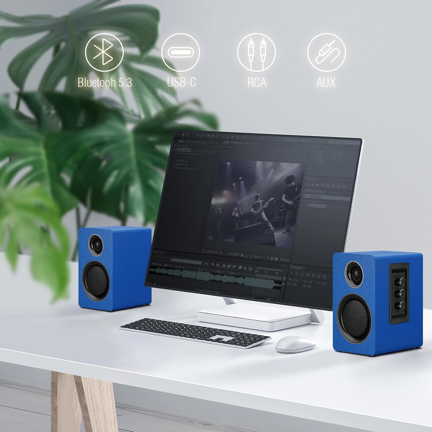 Detalle de ZQMMSPK Active Bookshelf Speakers 60W: Bluetooth 5.3, USB-C, AUX/RCA, 3" Carbon Fibre Woofer