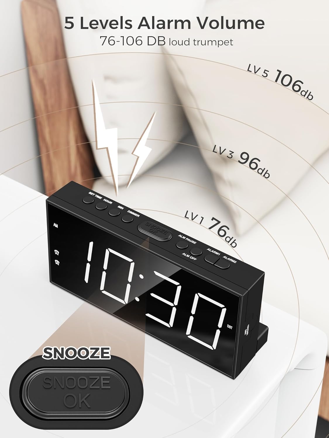 Thumbnail 4 de PPLEE Alarm Clock 2-Alarms LED Display ⏰