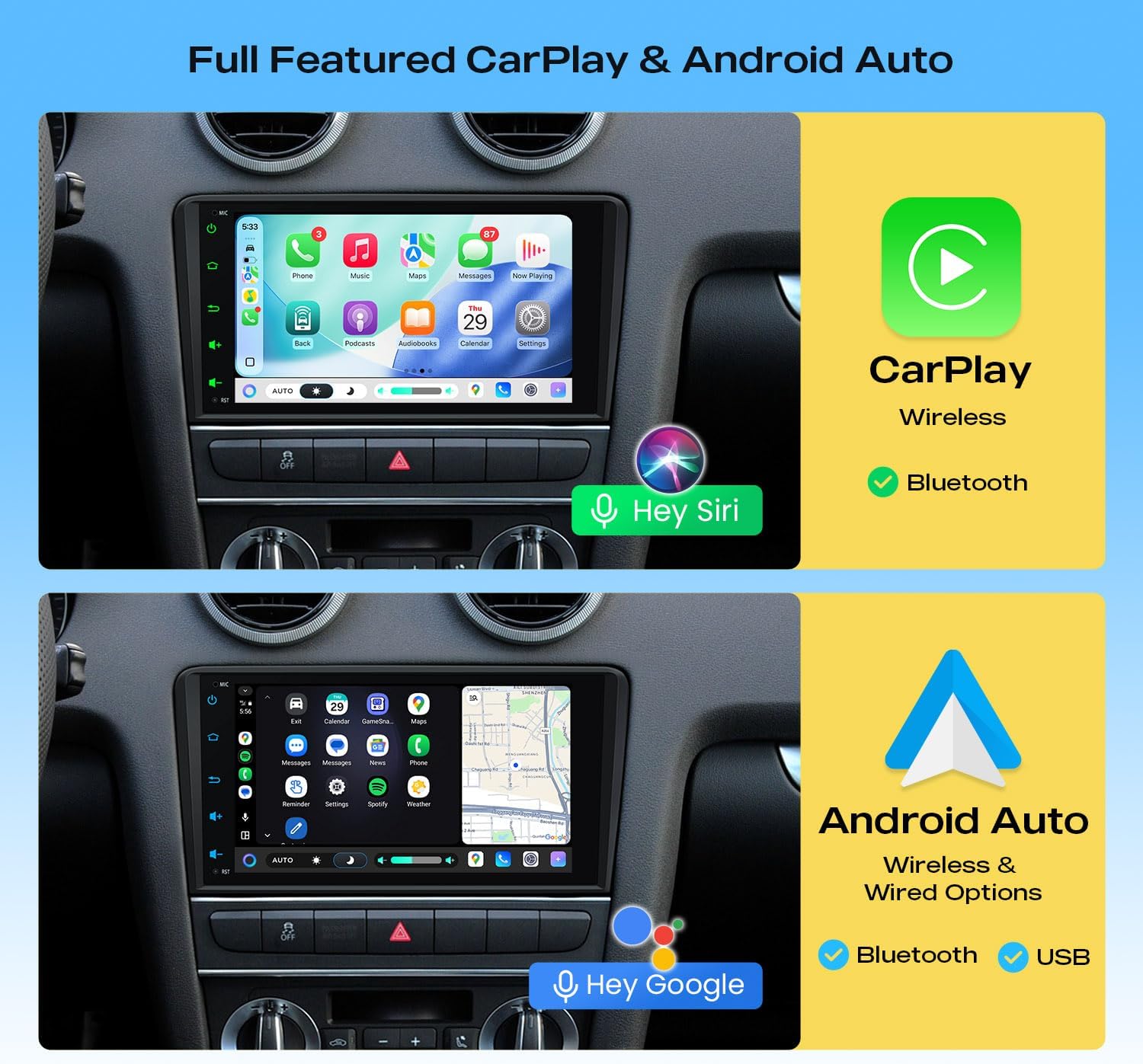 Detalle de XTRONS Android 14 Qualcomm QLED Car Radio for Audi A3 8P/8P1 S3 RS3 Sportback – 8” Octa Core, Wireless CarPlay & Android Auto
