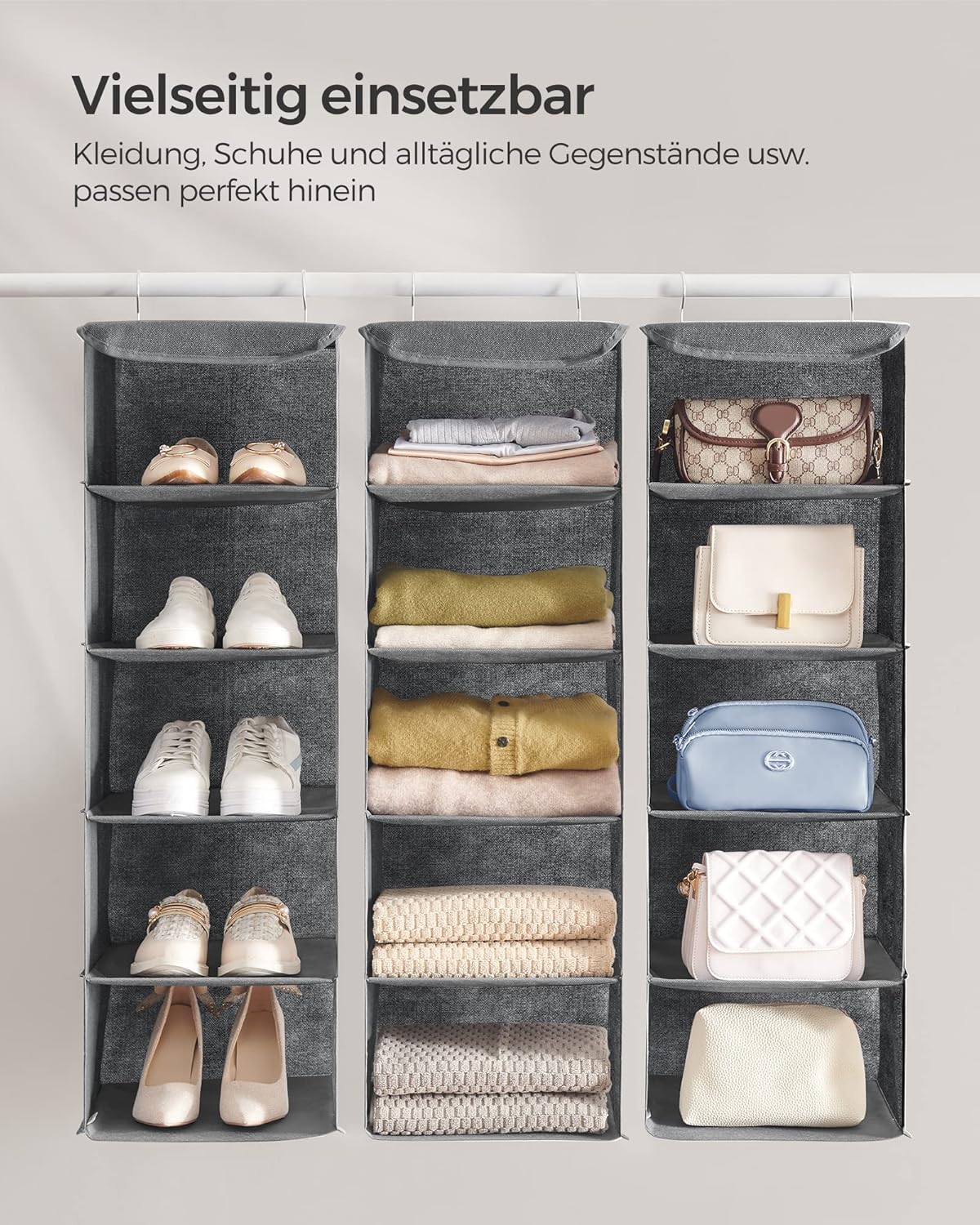 Detalle de SONGMICS Hängeorganizer RYCH06G – platzsparender Schrank-Organizer aus Stoff mit Bambus-Einsätzen