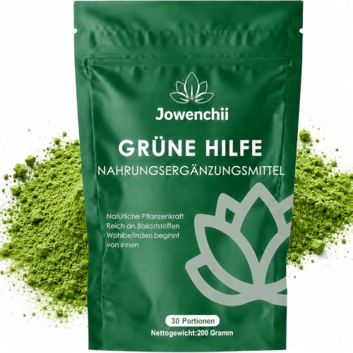 Detalle de Grüne Entgiftungspulver, 200g von Jowenchii – veganes Superfood-Pulver mit Matcha, Gerstengras, Spirulina & Wildheidelbeere