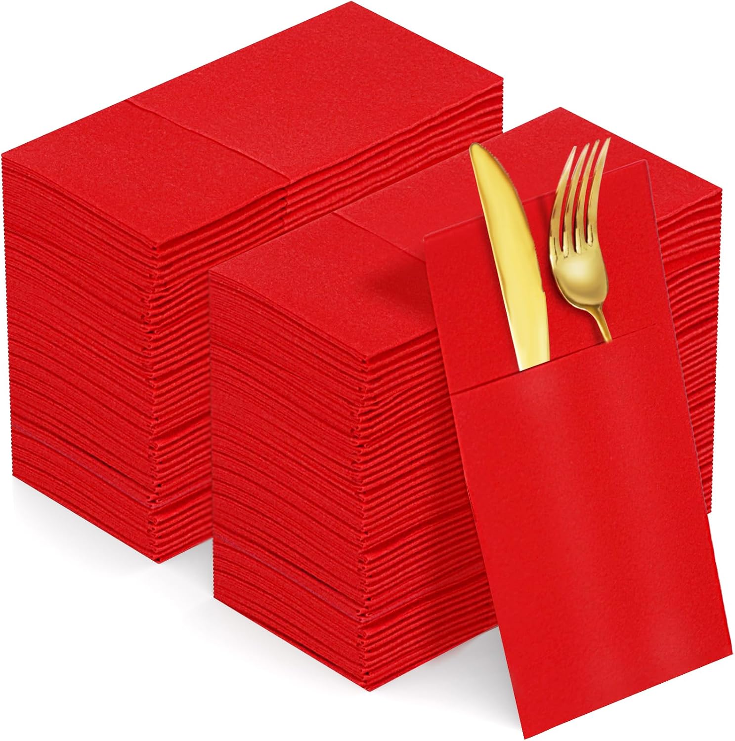 Detalle de KAMMAK Red Linen-Feel Disposable Napkins with Pocket (100 Pack) — 16.5 x 16.5 in, Folded 8.5 x 4 in