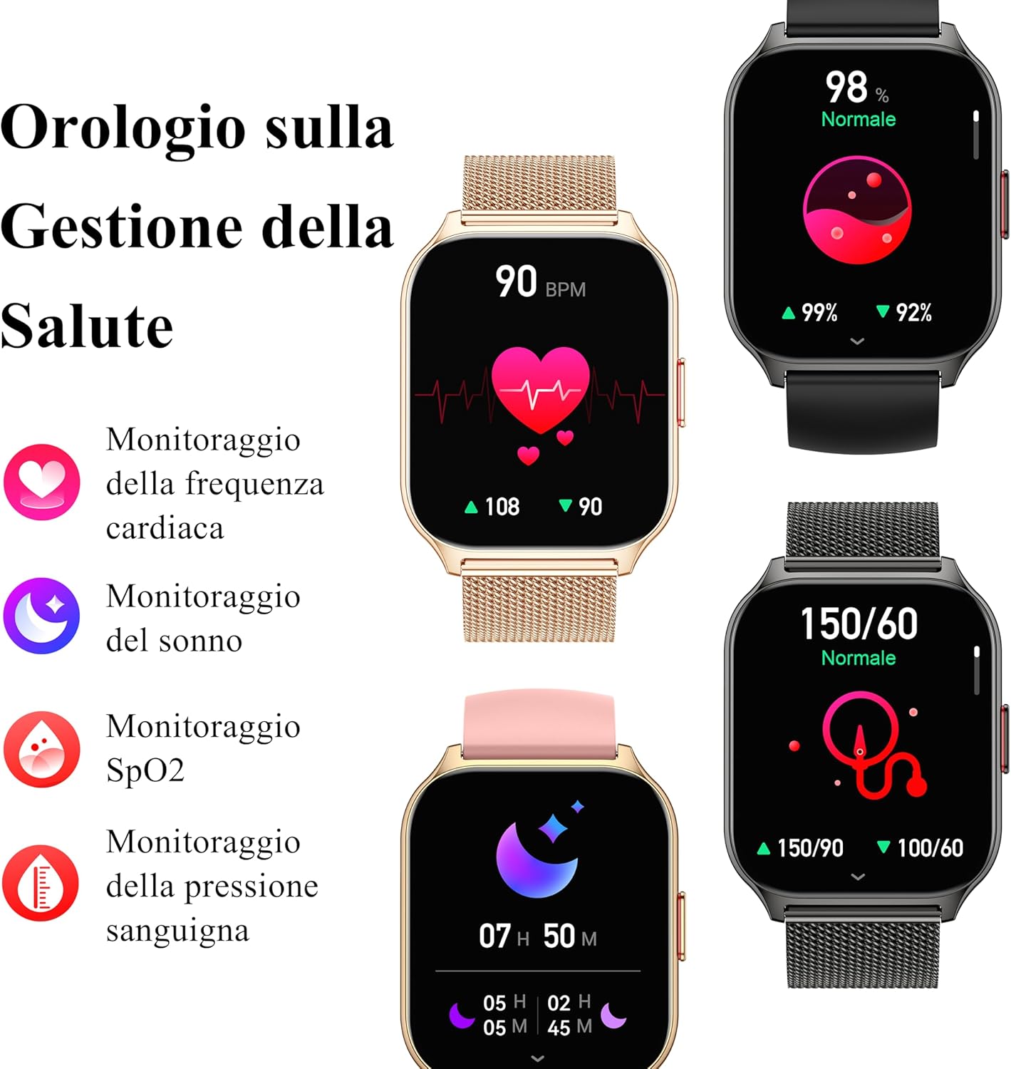 Thumbnail 2 de Popglory Smartwatch uomo/donna con chiamate Bluetooth, SpO2, pressione e 100+ modalità sportive (compatibile iOS/Android)