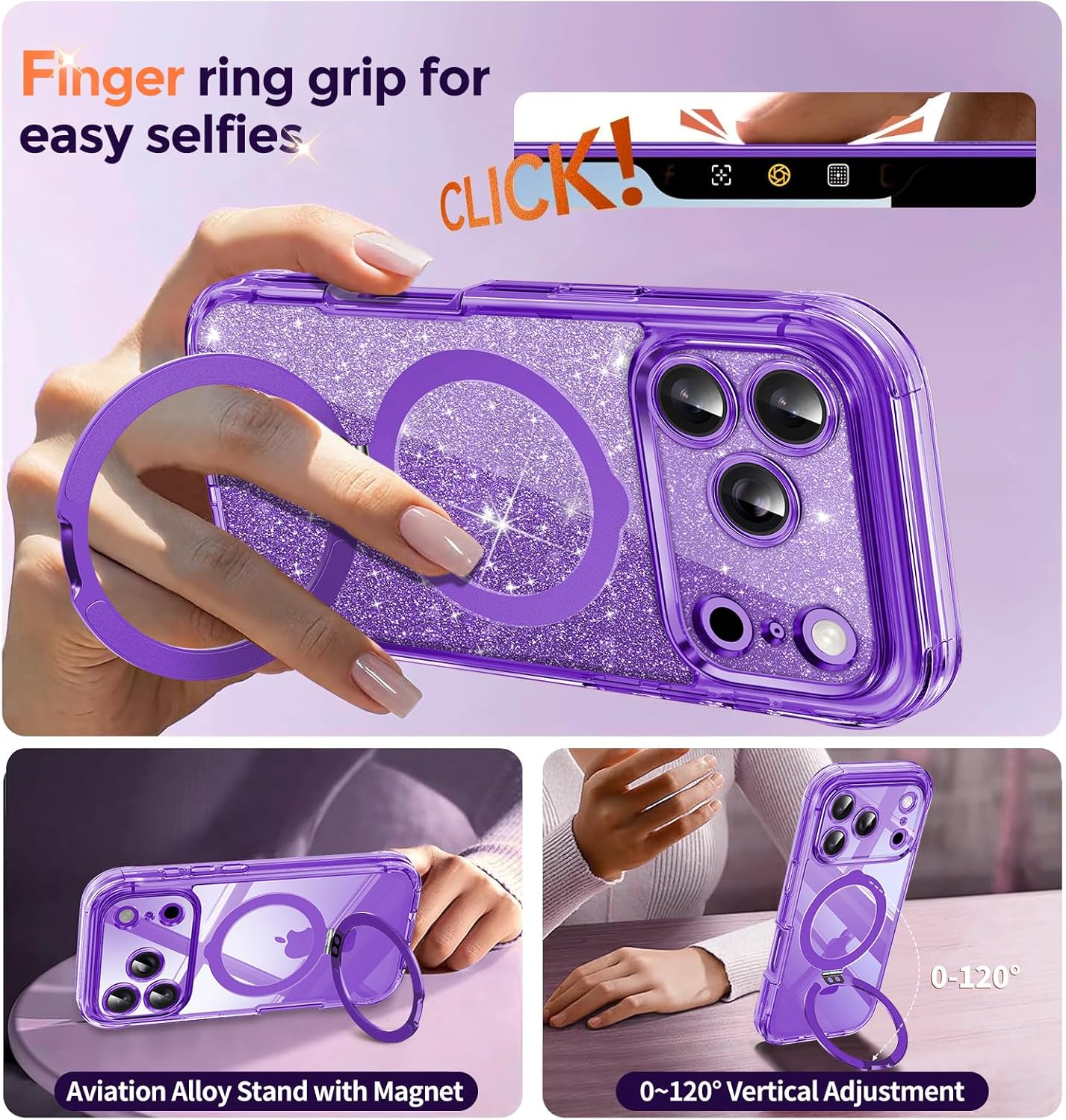 Thumbnail 5 de Magnetic Privacy Case for iPhone 17 Pro Max with DIY Glitter Cardstock and Invisible Magnetic Kickstand