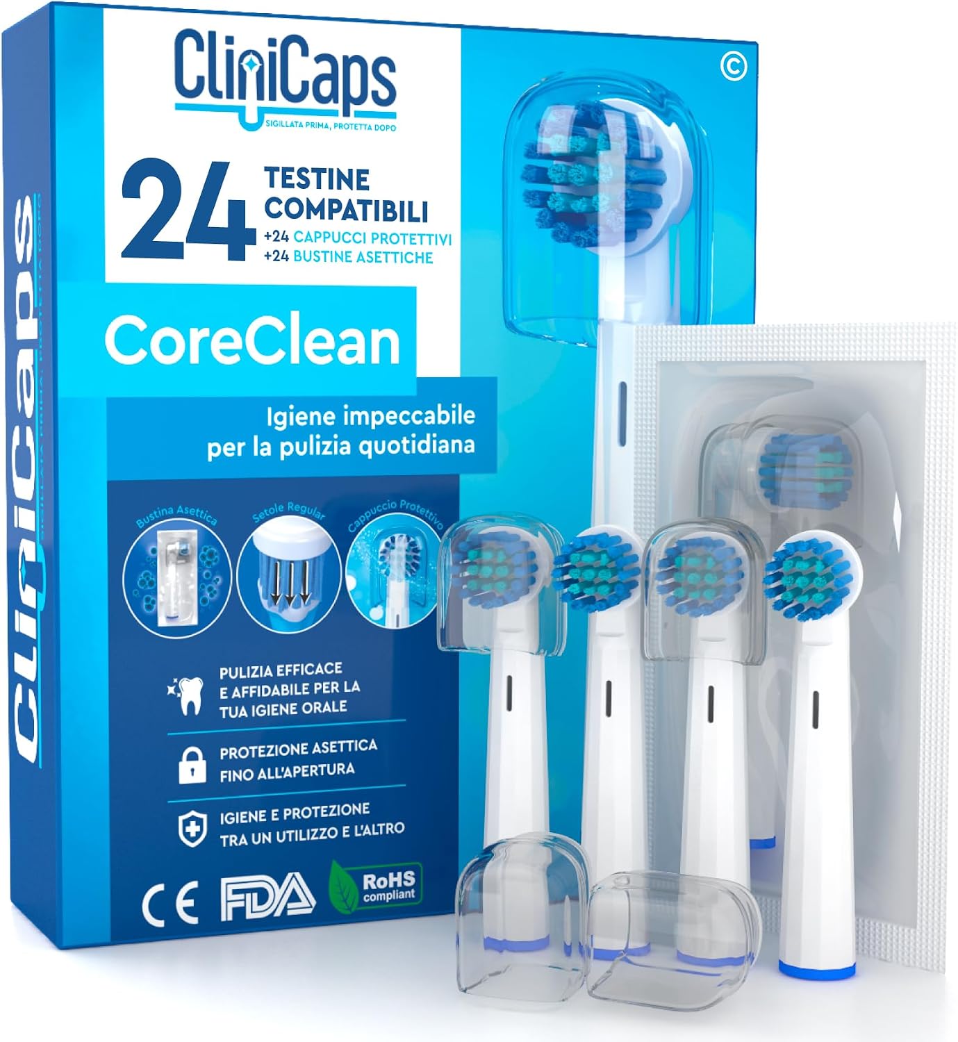 Thumbnail 6 de 12 Testine Spazzolino Elettrico Ricambio CoreClean: compatibili con Oral-B, confezione igienizzata singolarmente