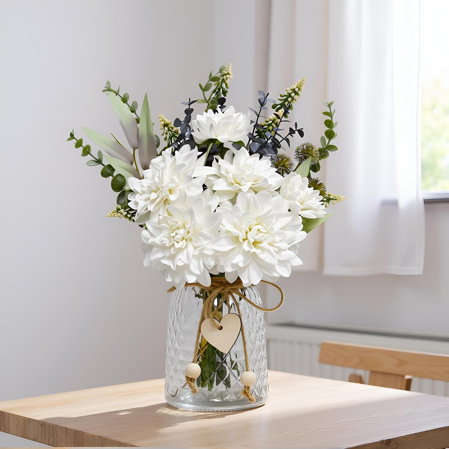 Detalle de Artificial Dahlia Bouquet with Glass Vase