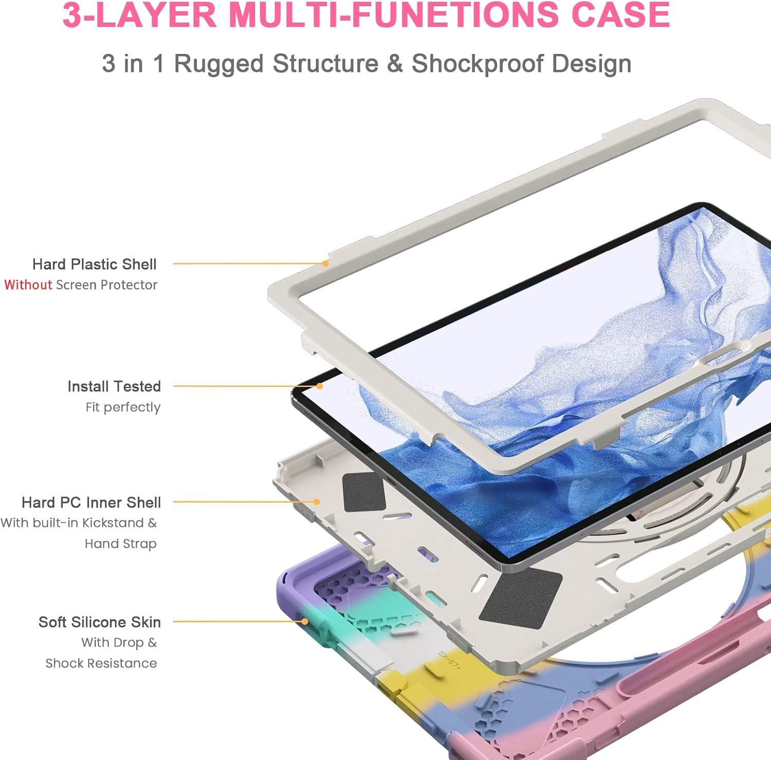 Thumbnail 2 de Gerutek Hülle für Samsung Galaxy Tab S10+/S9+/S9 FE+/S8+/S7 FE/S7+ 12,4 Zoll – Stoßfest, Drehschutz mit Stifthalter und Schultergurt in Rosa
