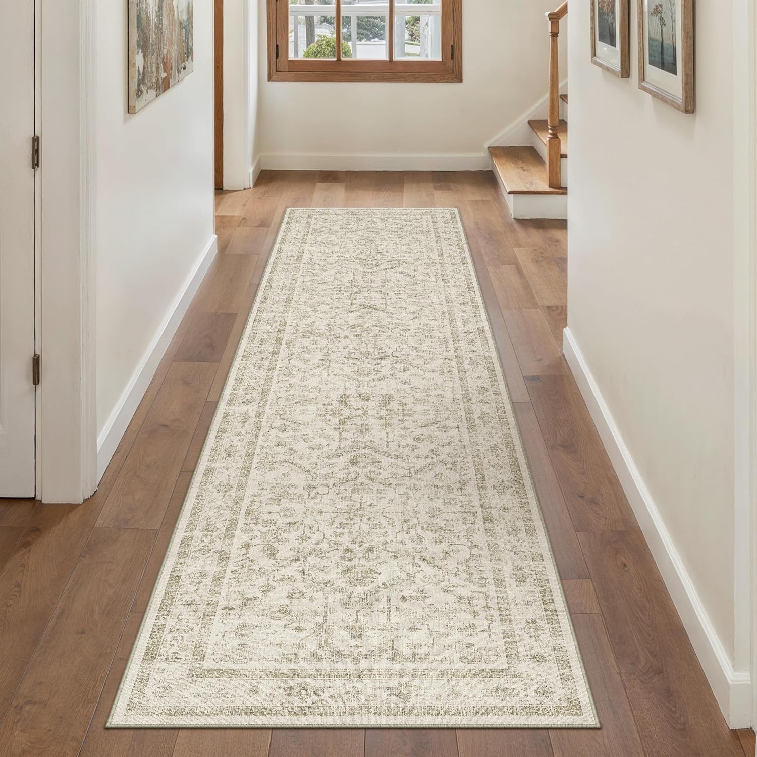 Detalle de PureCozy Vintage Beige Teppichläufer für Flur, 60x180 cm (Boho, waschbar, rutschfest)