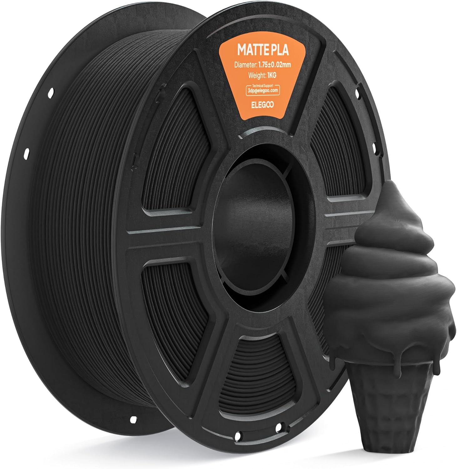 Detalle de ELEGOO Matte PLA Filament 1.75mm Black, 1kg – High Precision, Moisture-Guarded 3D Printing Filament