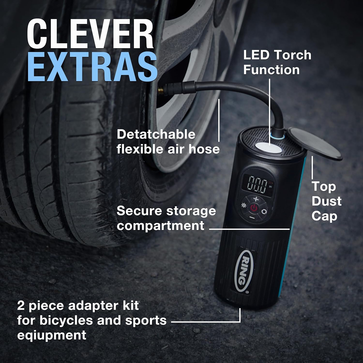 Detalle 2 de RING TyreInflate GO 2 cordless tyre inflator 2,000mAh