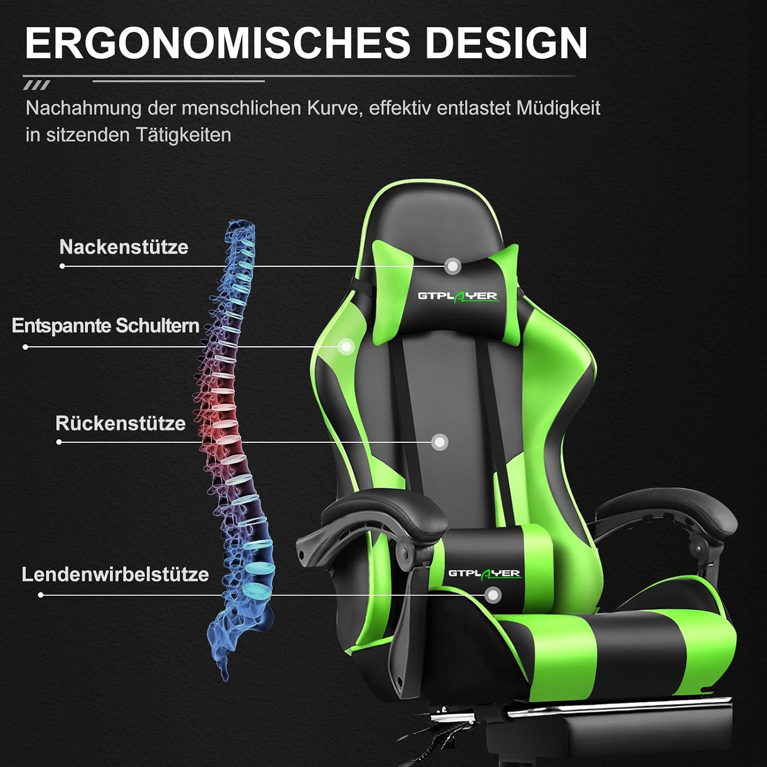 Detalle 2 de GTPLAYER Sedia da gaming ergonomica con poggiapiedi
