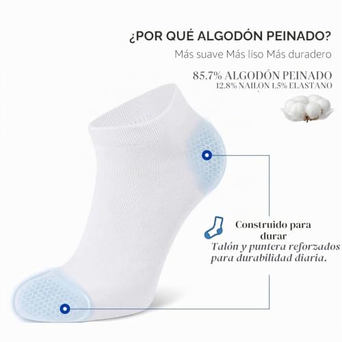 Detalle 2 de Wamicu – 10 pares de calcetines tobilleros unisex de algodón peinado, confort y durabilidad