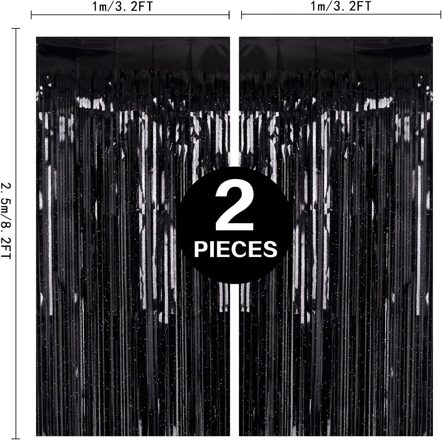 Thumbnail 2 de 2 Pack 3.2ft x 8.2ft Black Tinsel Foil Fringe Curtain – Sparkly Backdrops for Photo Booths