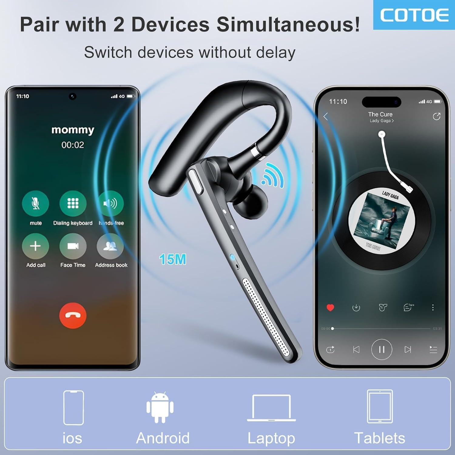 Thumbnail 6 de COTOE Bluetooth Headset V5.3 Wireless Earbuds 500mAh