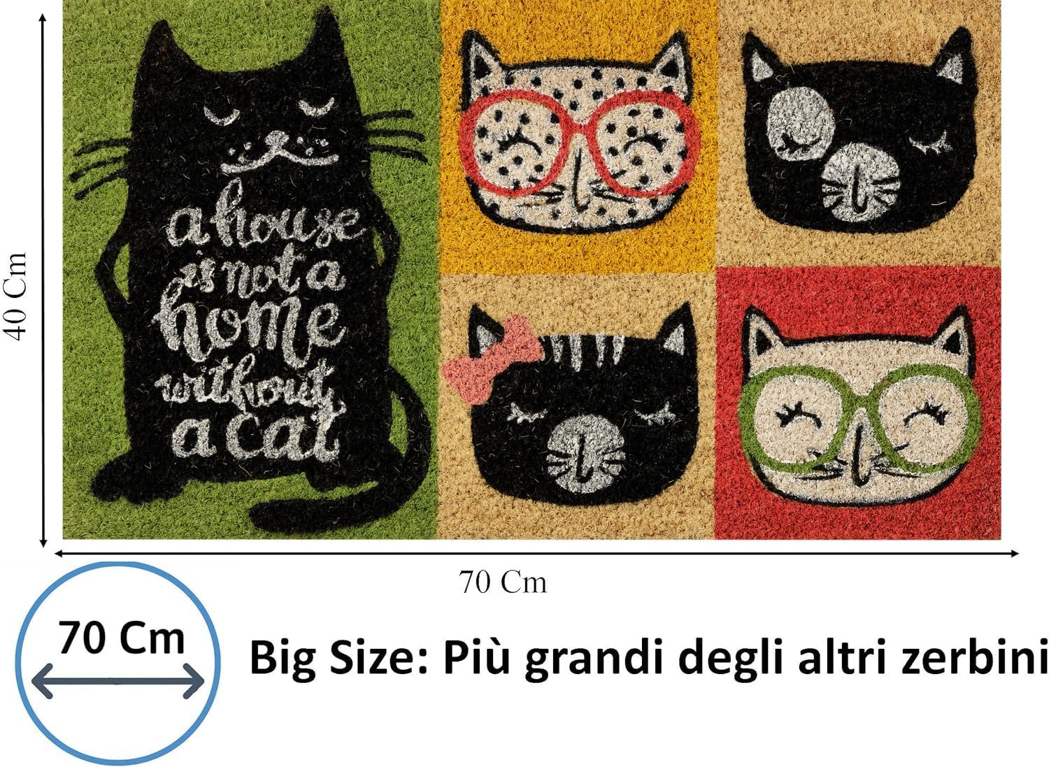 Detalle de Baroni Home Zerbino da Esterno in Coccio Dipinto a Mano con Disegno Gatti a Scacchiera, 70x40 cm