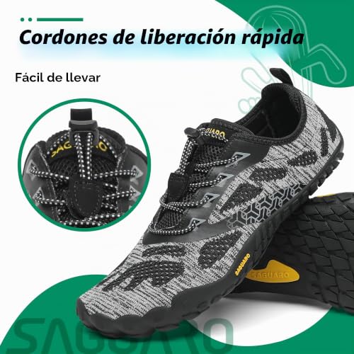 Detalle de SAGUARO Zapatillas Barefoot Minimalistas para Hombre/Mujer – 42 EU, Ébano Negro