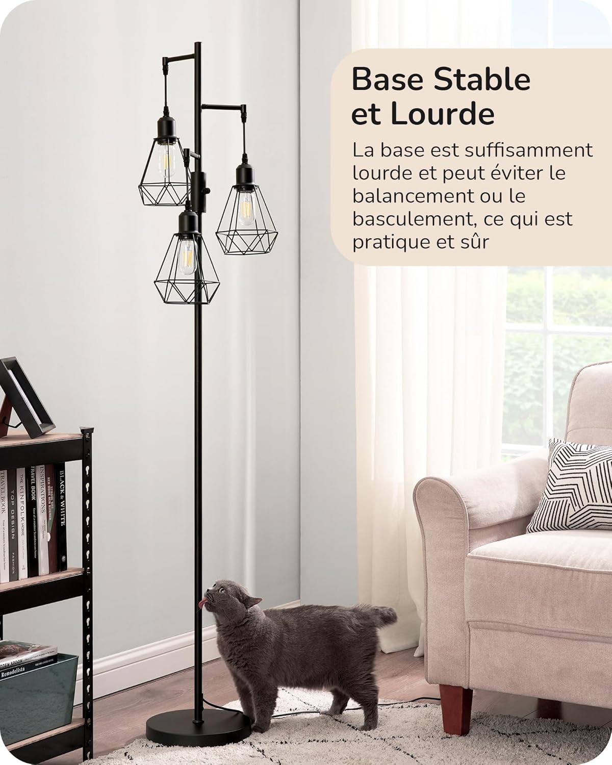Detalle de EDISHINE Lampadaire Dimmable sur Pied 3 Lumières – 166 cm, style rétro-industriel