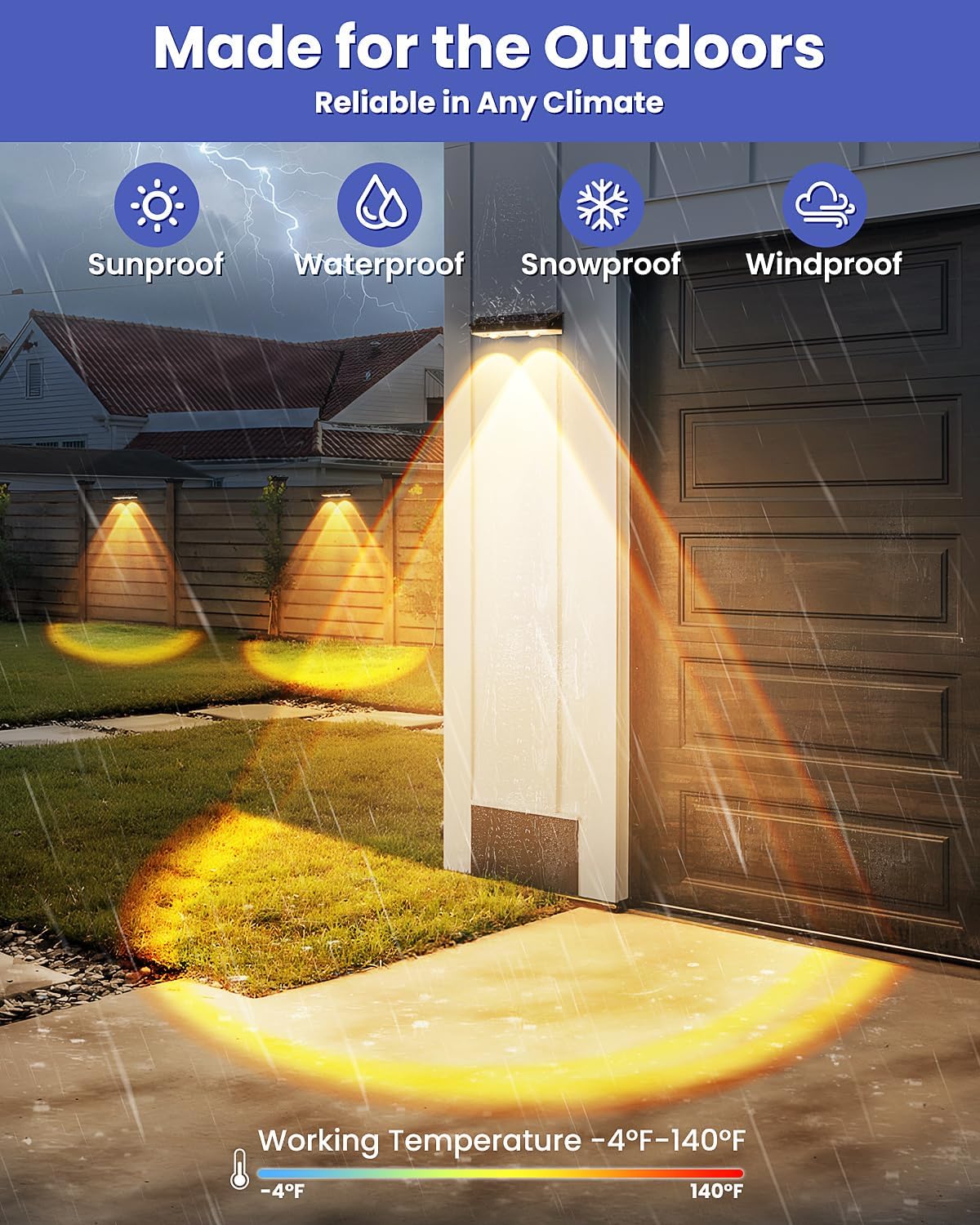 Thumbnail 4 de CLAONER Solar Fence Lights Outdoor Garden (Warm White & RGB), IP65 Waterproof, 4 Pack