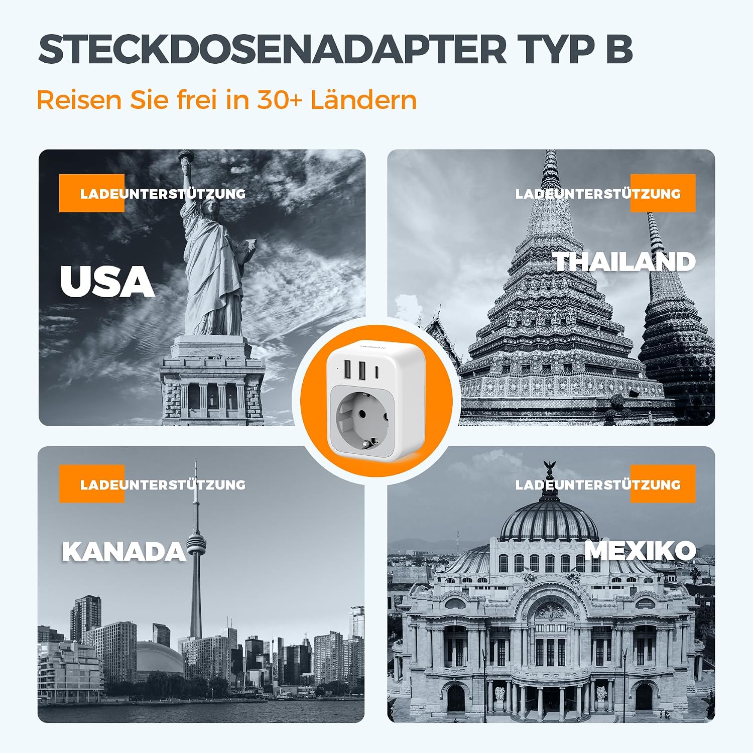 Thumbnail 2 de TESSAN 2 Pack Reiseadapter 4 in 1 US EU Asia USB