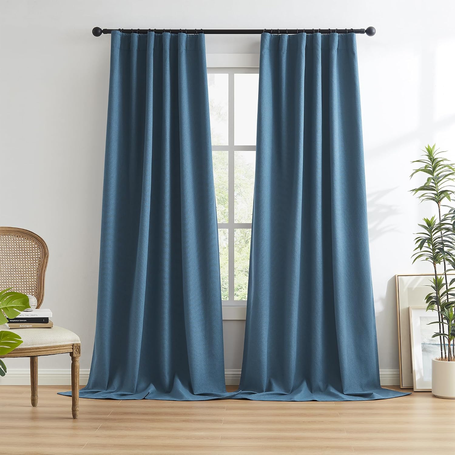 Detalle 2 de KEQIAOSUOCAI 108in Linen Blackout Curtains 50in 9FT