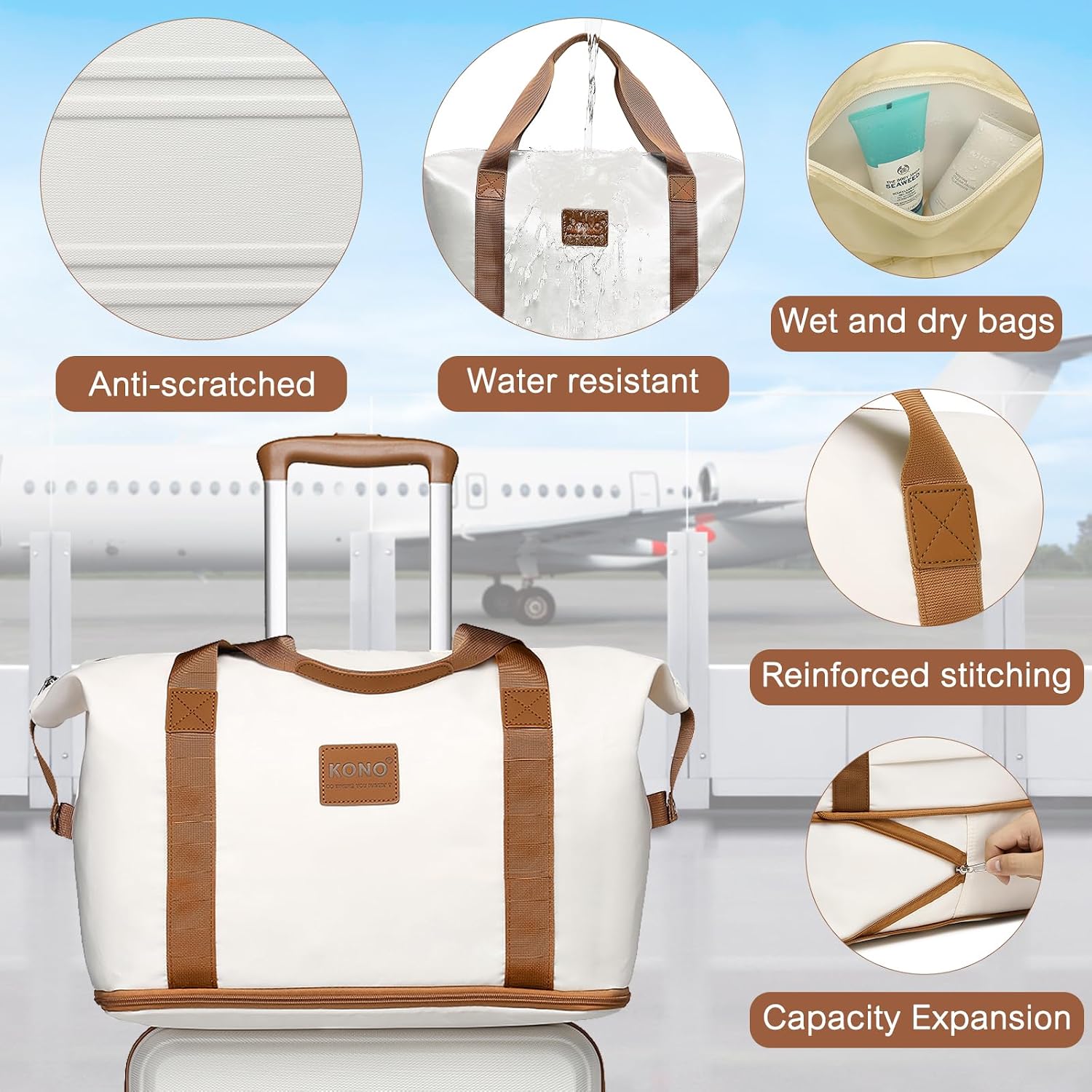 Detalle de Kono Suitcase Lightweight ABS+PC 4-Piece Set with TSA Lock and 360° Wheels (Cream White)