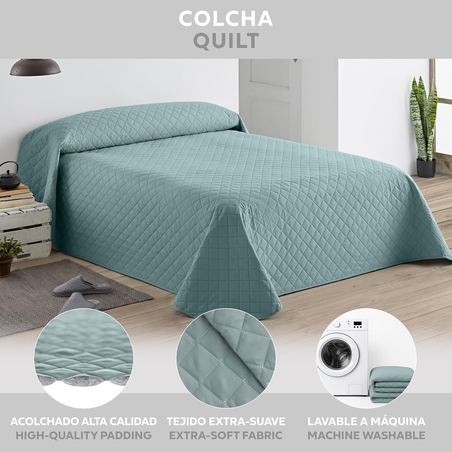 Thumbnail 2 de Easycosy Couvre-Lit Boutis Matelassé Aigue-Marine 250x260 cm – pour lit 160x200/180x200