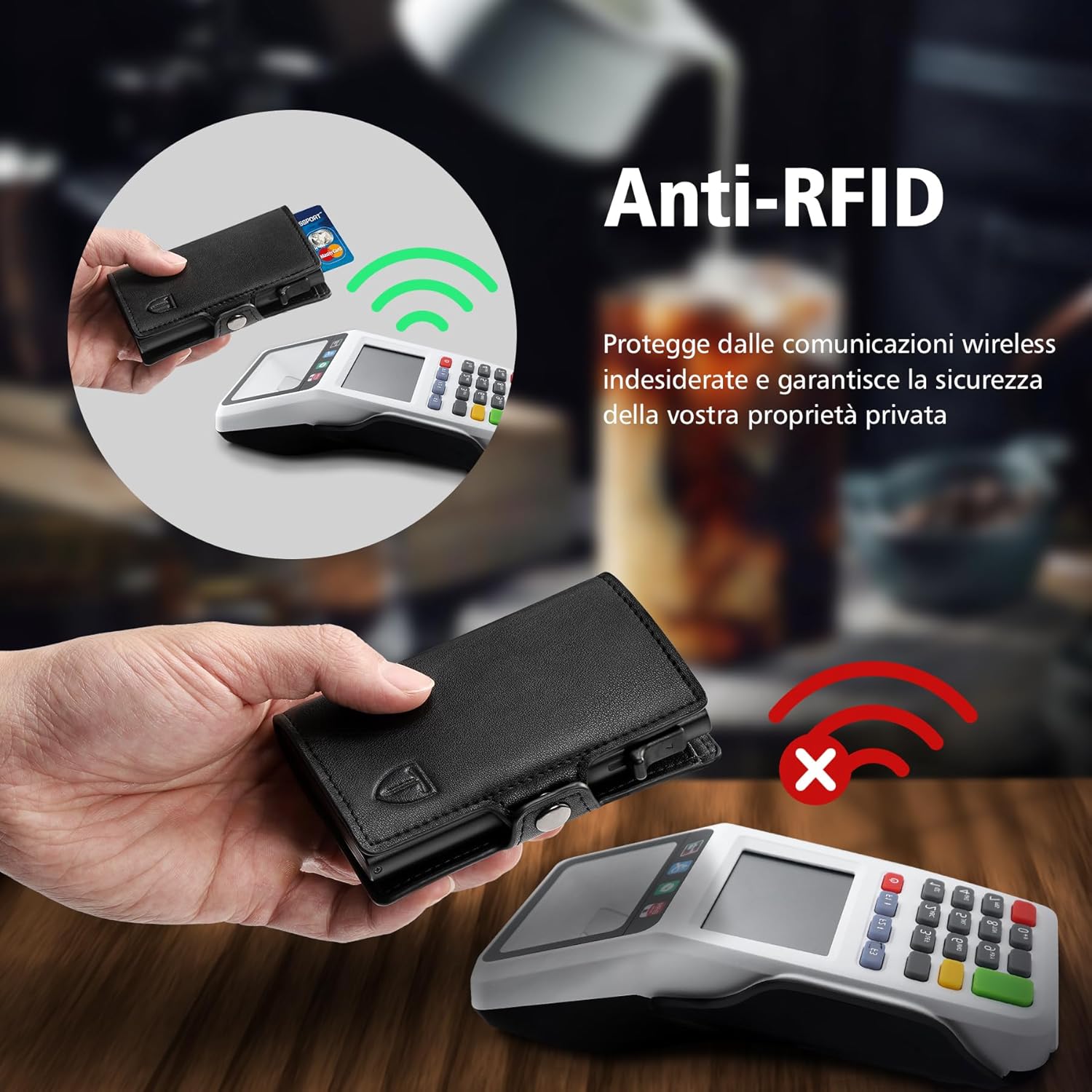 Detalle de TEEHON Porta Carte di Credito da Uomo e Donna – Portafoglio Slim RFID con ZIP, Ecopelle e Confezione Regalo Nera