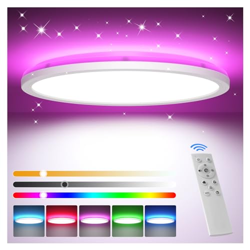 Detalle de Tyreses LED Deckenleuchte Dimmbar mit Fernbedienung, 24W RGB Farbwechsel – 30 cm
