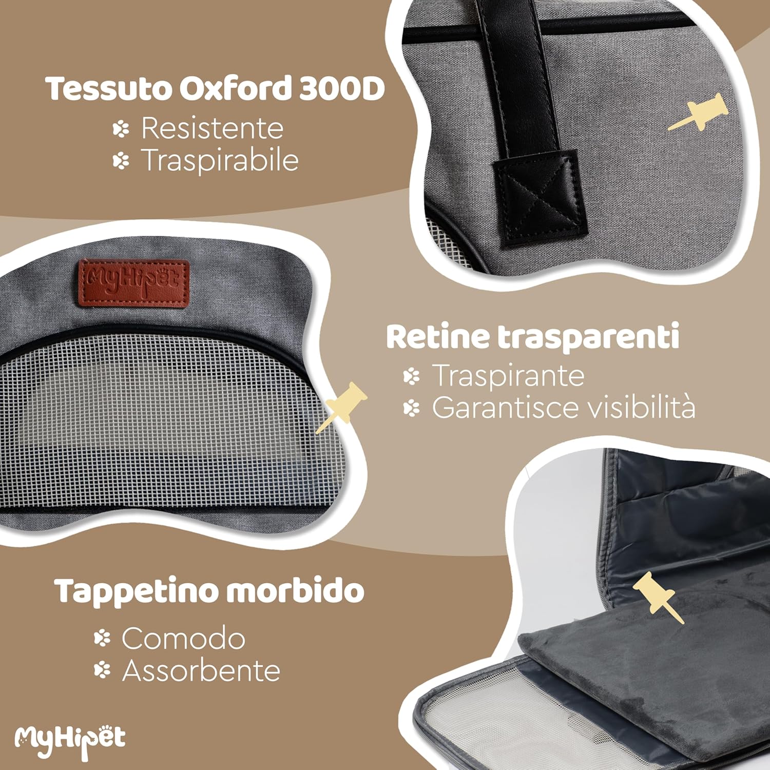 Thumbnail 2 de MyHiPet Trasportino per gatti e cani grande in Oxford 300D 48x28x30 cm grigio, con doppia apertura