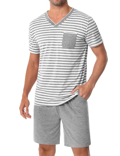 Detalle de Leversic Verano Conjunto de Pijama Hombre: algodón suave, rayas y bolsillos