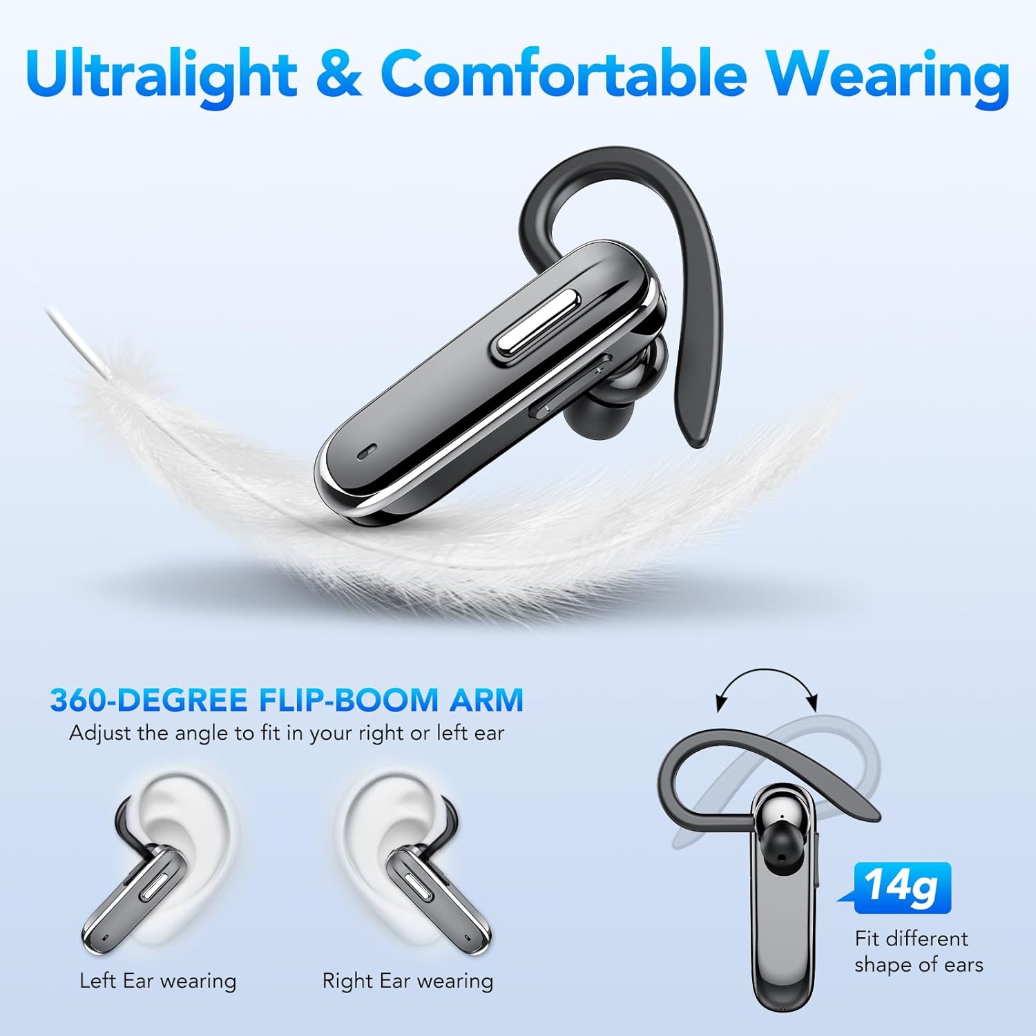 Thumbnail 2 de Cuffie Bluetooth con microfono LED CVC8.0 e custodia di ricarica (vivavoce, 100 ore) per iOS, Android e laptop