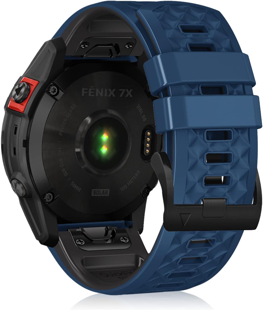 Detalle de LanQii 26mm QuickFit Silikon-Armband für Garmin (QuickFit) – Ersatzband in Blau/Schwarz